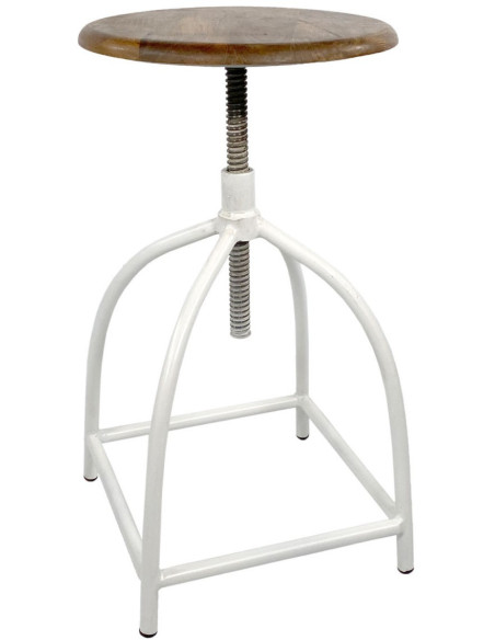 Tabouret de bar moderne hauteur réglable en Bois de manguier massif Marron Métal Blanc Liverpoom (Lot de 2) - 4