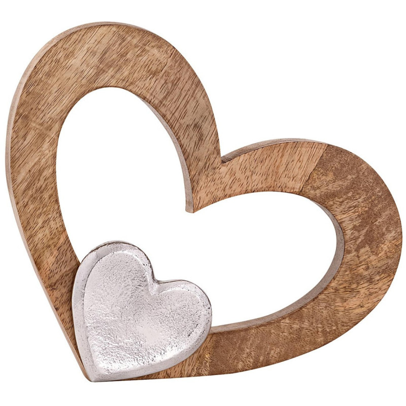 Sculpture déco Coeurs 27 cm en Bois de manguier massif Naturel Métal Doré Tavrix - 3