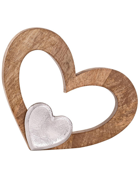 Sculpture déco Coeurs 27 cm en Bois de manguier massif Naturel Métal Doré Tavrix - 3