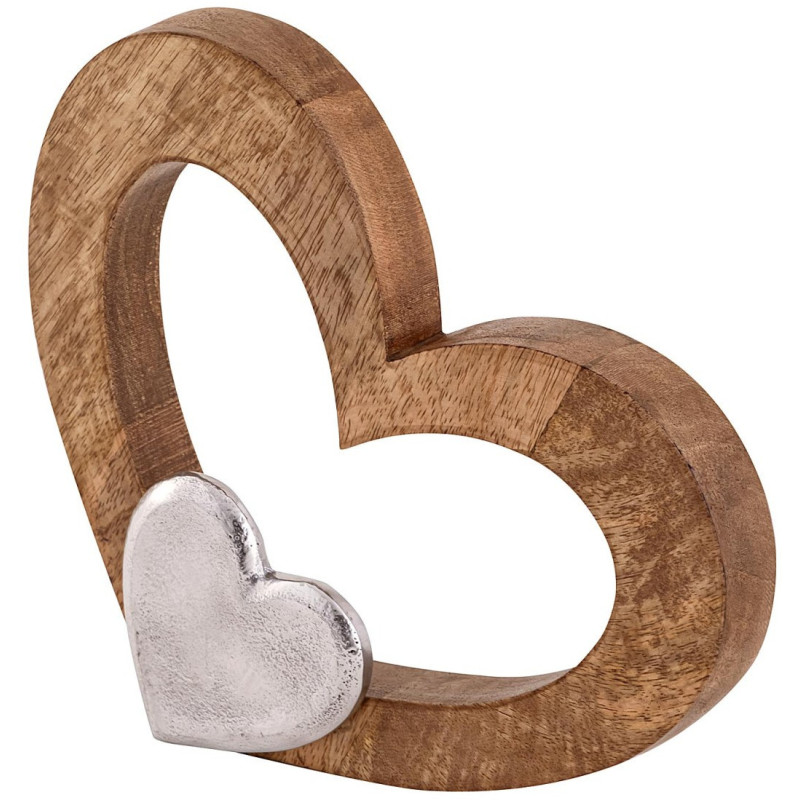 Sculpture déco Coeurs 27 cm en Bois de manguier massif Naturel Métal Doré Tavrix - 4