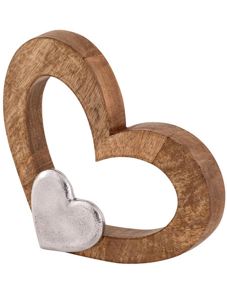 Sculpture déco Coeurs 27 cm en Bois de manguier massif Naturel Métal Doré Tavrix - 4