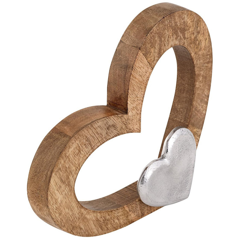 Sculpture déco Coeurs 27 cm en Bois de manguier massif Naturel Métal Doré Tavrix - 1