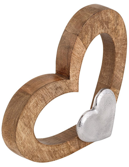 Sculpture déco Coeurs 27 cm en Bois de manguier massif Naturel Métal Doré Tavrix - 1