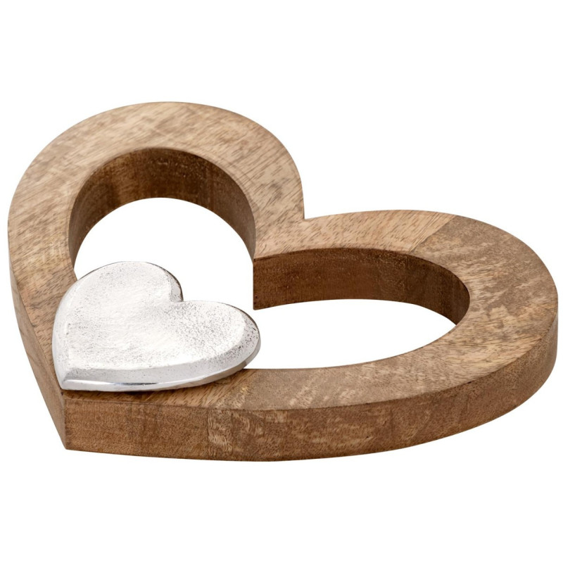 Sculpture déco Coeurs 27 cm en Bois de manguier massif Naturel Métal Doré Tavrix - 5