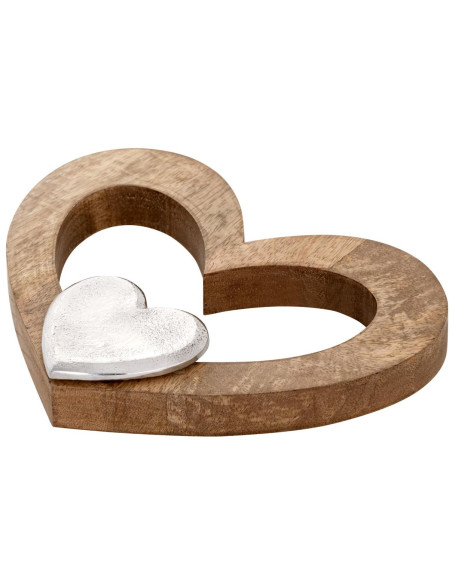 Sculpture déco Coeurs 27 cm en Bois de manguier massif Naturel Métal Doré Tavrix - 5