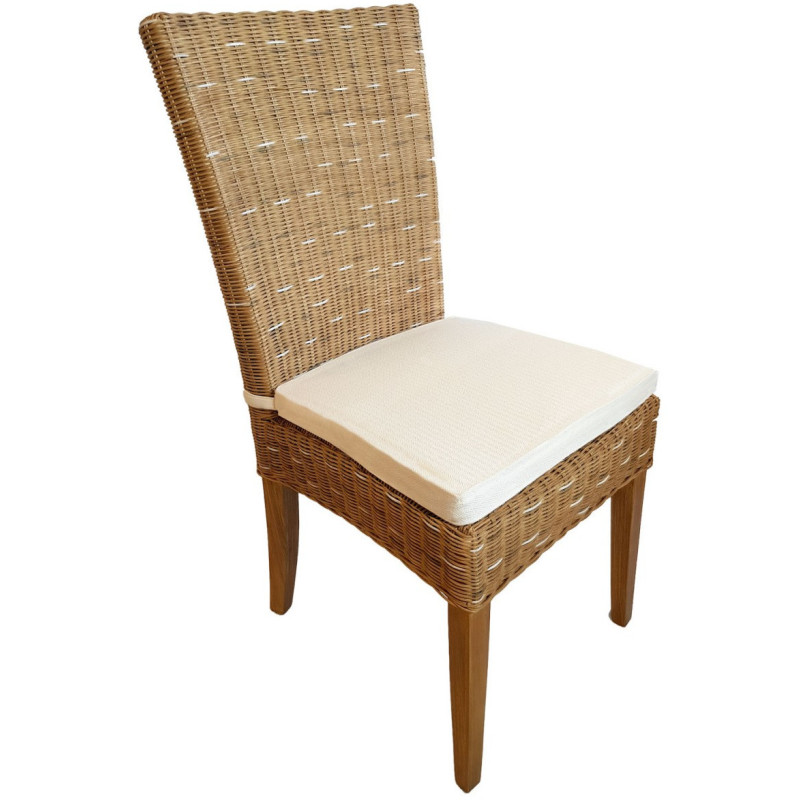 Chaise en Rotin Naturel Bois de pin massif Lin avec coussin Cardine - 12