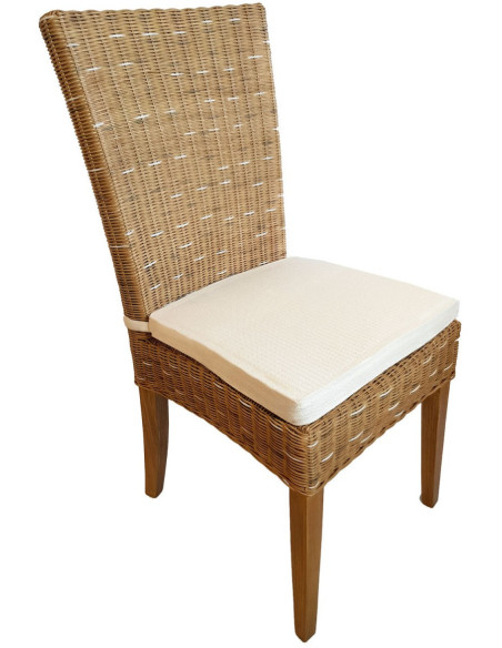 Chaise en Rotin Naturel Bois de pin massif Lin avec coussin Cardine - 12