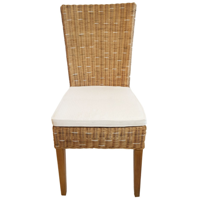 Chaise en Rotin Naturel Bois de pin massif Lin avec coussin Cardine - 14