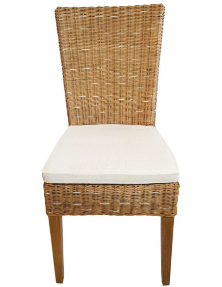Chaise en Rotin Naturel Bois de pin massif Lin avec coussin Cardine - 14