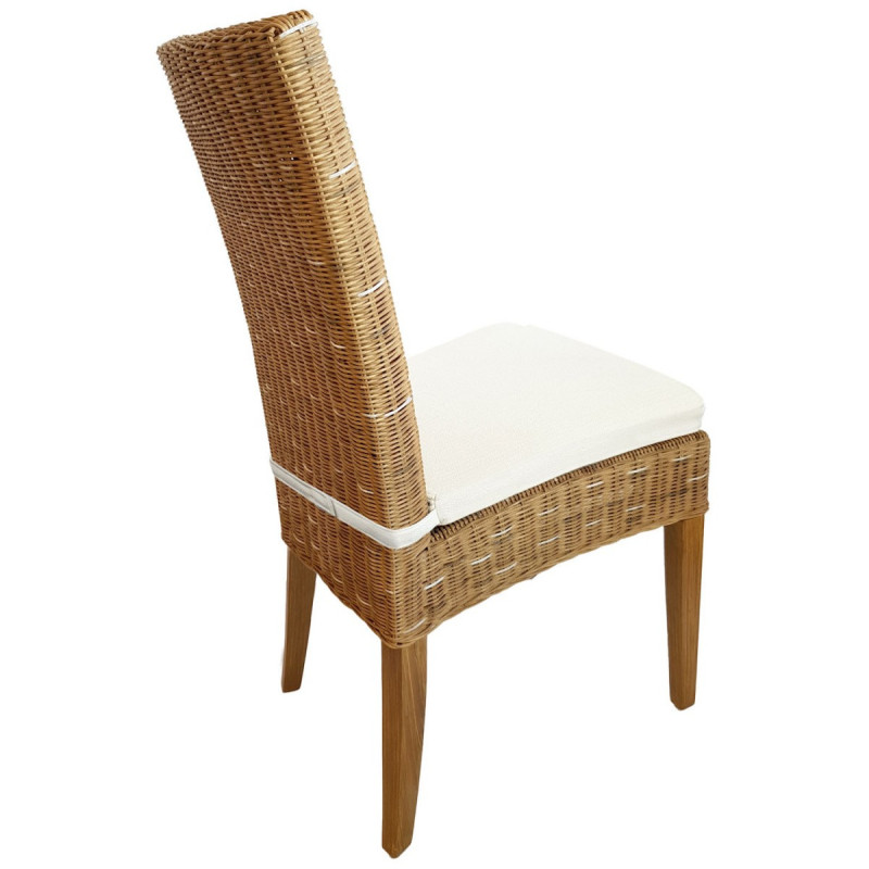 Chaise en Rotin Naturel Bois de pin massif Lin avec coussin Cardine - 15