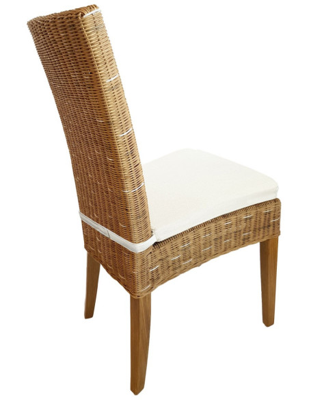 Chaise en Rotin Naturel Bois de pin massif Lin avec coussin Cardine - 15