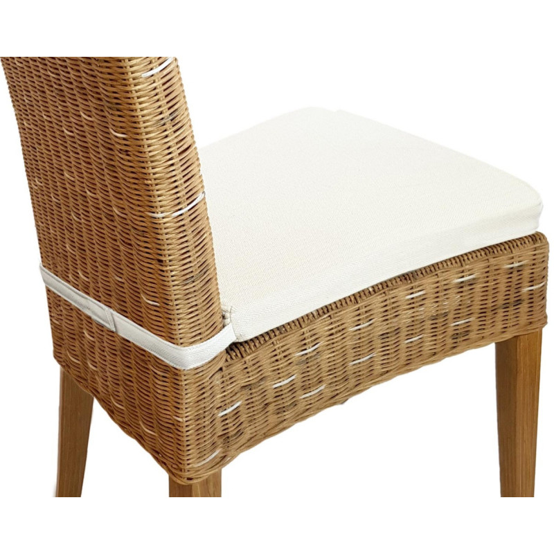 Chaise en Rotin Naturel Bois de pin massif Lin avec coussin Cardine - 19