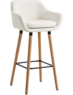 Tabouret de bar scandinave en Polyuréthane Blanc Bois de hêtre Naturel Norvyn - 1