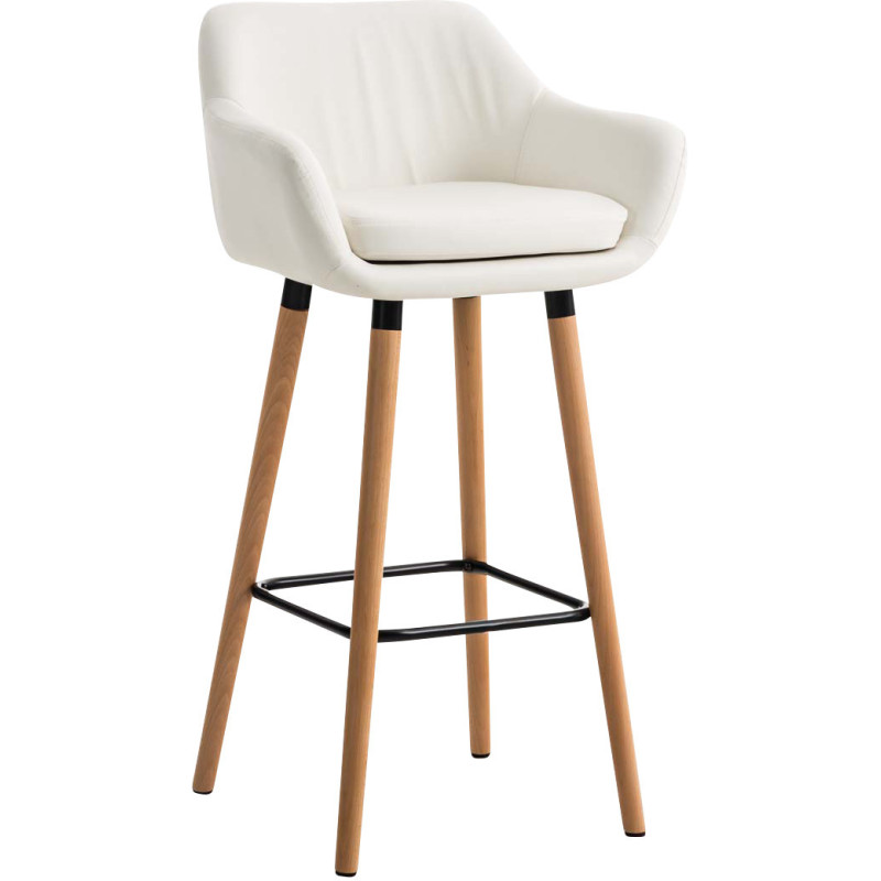 Tabouret de bar scandinave en Polyuréthane Blanc Bois de hêtre Naturel Norvyn - 1
