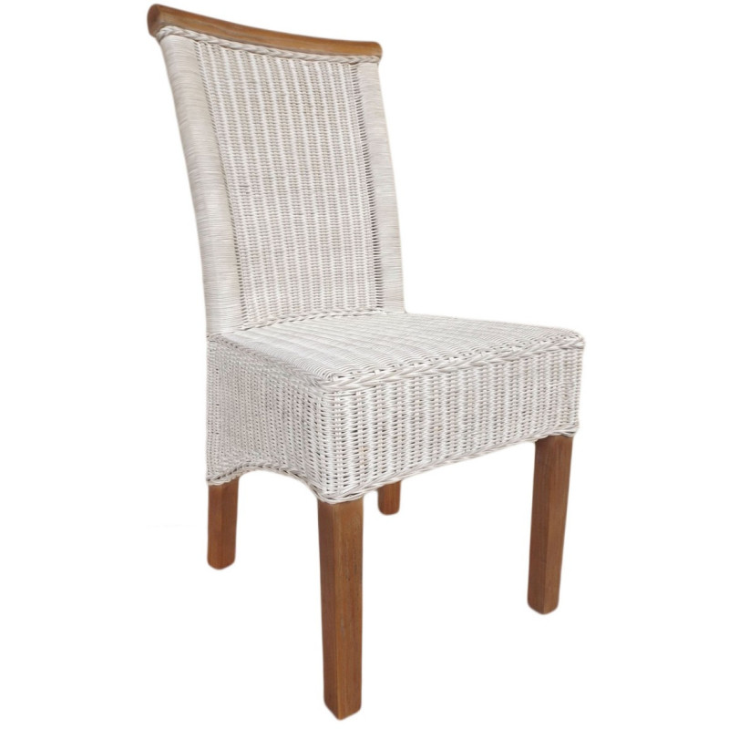 Chaise Campagne chic en Rotin Blanc Pin massif Naturel Syrain - 1