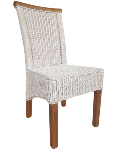 Chaise Campagne chic en Rotin Blanc Pin massif Naturel Syrain - 1