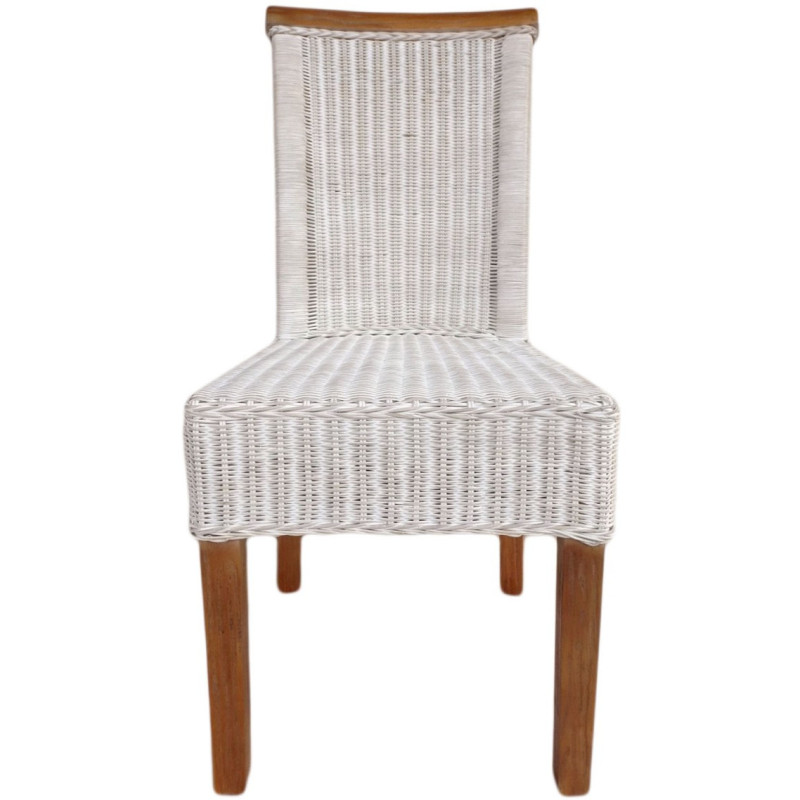 Chaise Campagne chic en Rotin Blanc Pin massif Naturel Syrain - 3