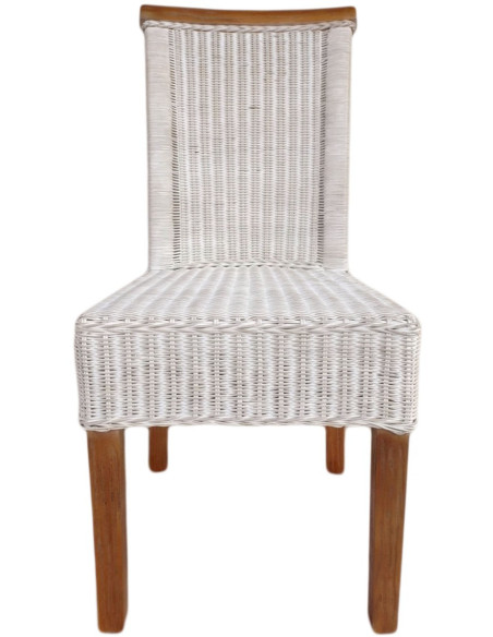 Chaise Campagne chic en Rotin Blanc Pin massif Naturel Syrain - 3