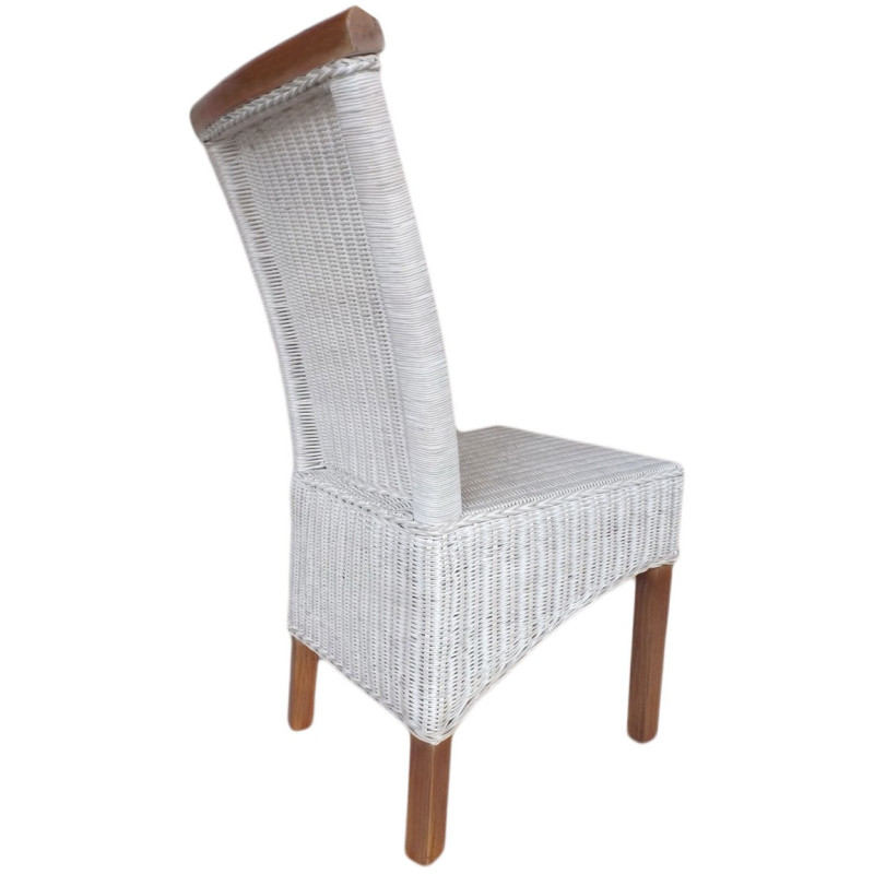 Chaise Campagne chic en Rotin Blanc Pin massif Naturel Syrain - 4