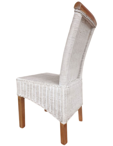 Chaise Campagne chic en Rotin Blanc Pin massif Naturel Syrain - 5