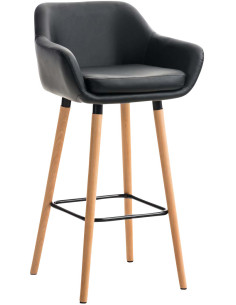 Tabouret de bar scandinave en Polyuréthane Noir Bois de hêtre Naturel Norvyn - 1