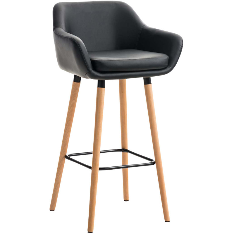 Tabouret de bar scandinave en Polyuréthane Noir Bois de hêtre Naturel Norvyn - 1