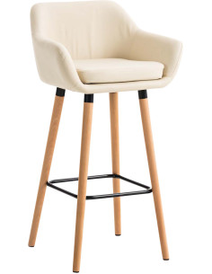 Tabouret de bar scandinave en Polyuréthane Blanc crème Bois de hêtre Naturel Norvyn - 1