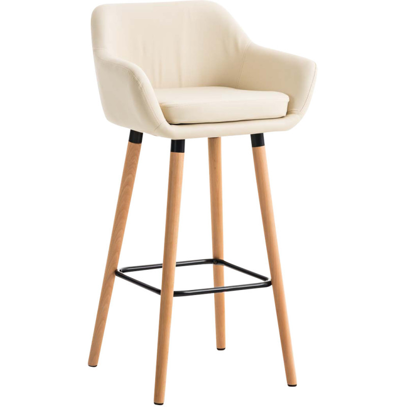 Tabouret de bar scandinave en Polyuréthane Blanc crème Bois de hêtre Naturel Norvyn - 1
