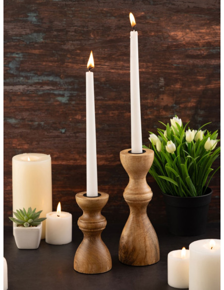 Bougeoir Pilier rond en Bois de manguier massif Naturel Bertok (Lot de 2) - 4