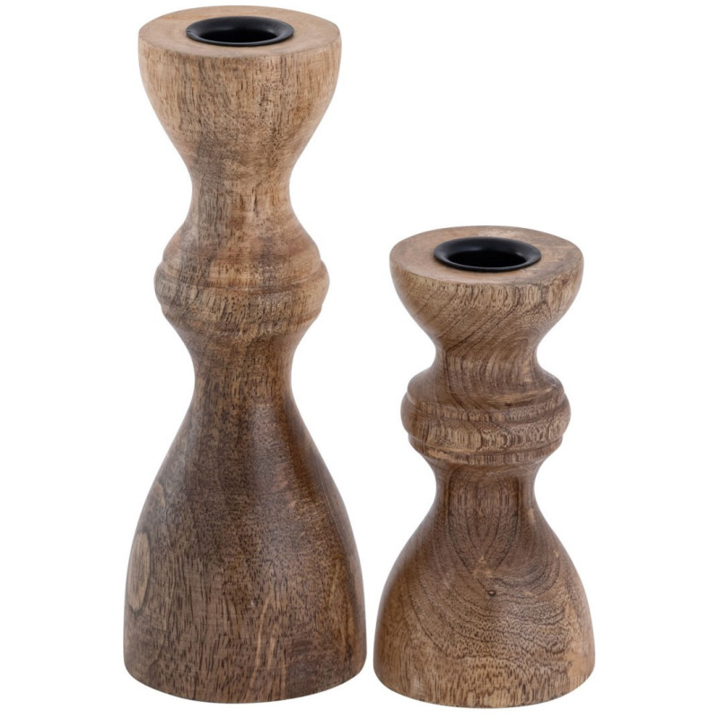 Bougeoir Pilier rond en Bois de manguier massif Naturel Bertok (Lot de 2) - 5