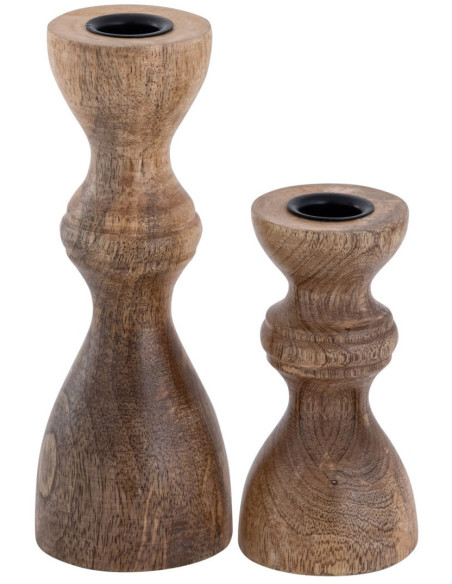 Bougeoir Pilier rond en Bois de manguier massif Naturel Bertok (Lot de 2) - 5