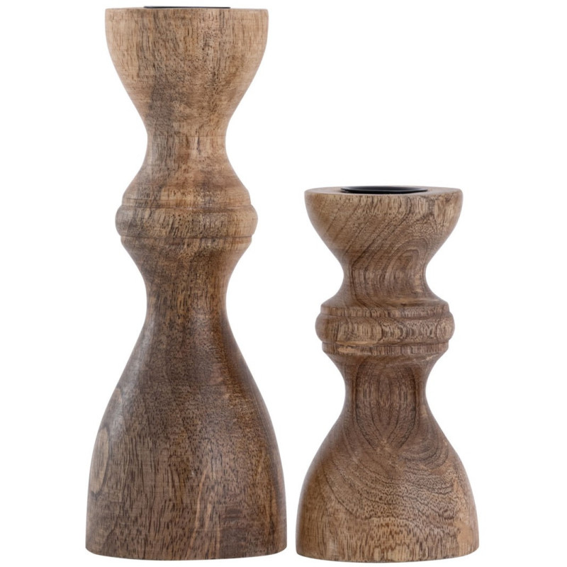 Bougeoir Pilier rond en Bois de manguier massif Naturel Bertok (Lot de 2) - 6