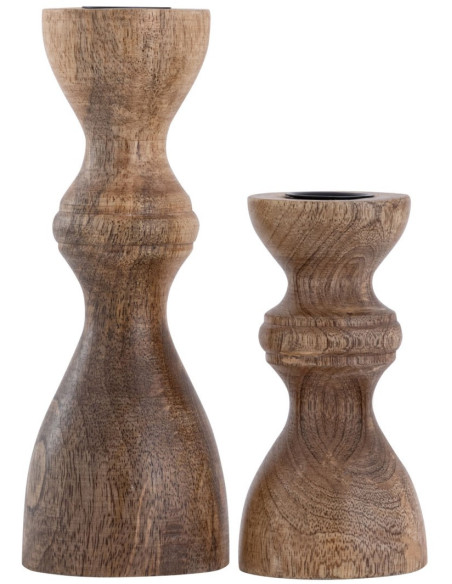 Bougeoir Pilier rond en Bois de manguier massif Naturel Bertok (Lot de 2) - 6