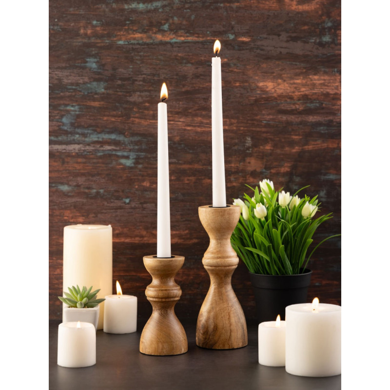 Bougeoir Pilier rond en Bois de manguier massif Naturel Bertok (Lot de 2) - 8