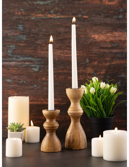 Bougeoir Pilier rond en Bois de manguier massif Naturel Bertok (Lot de 2) - 8