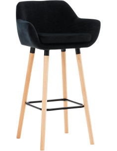 Tabouret de bar scandinave en Velours Noir Bois de hêtre Naturel Norvyn - 1