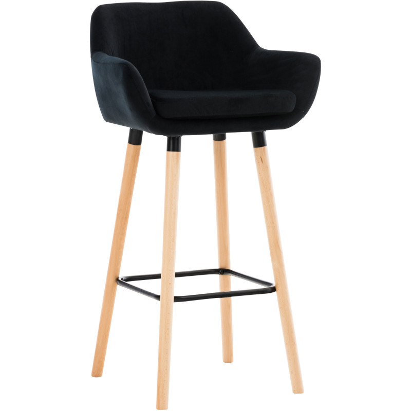 Tabouret de bar scandinave en Velours Noir Bois de hêtre Naturel Norvyn - 1
