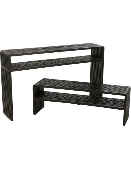 Console Gigogne Rectangulaire 1 étagère en Bois de teck recyclé Noir Octave - 1