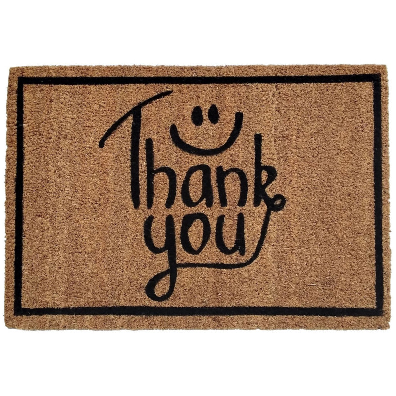 Paillasson extérieur Rectangulaire 60x40 en Fibre de coco Naturel Noir Latex antidérapant Thank you - 2