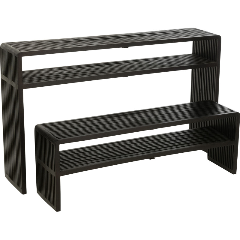 Console Gigogne Rectangulaire 1 étagère en Bois de teck recyclé Noir Octave - 8