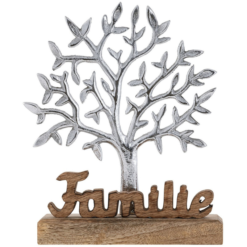 Sculpture déco Arbre Famille Hauteur 27 cm en Bois de manguier massif Naturel Métal Argenté Varlix - 3