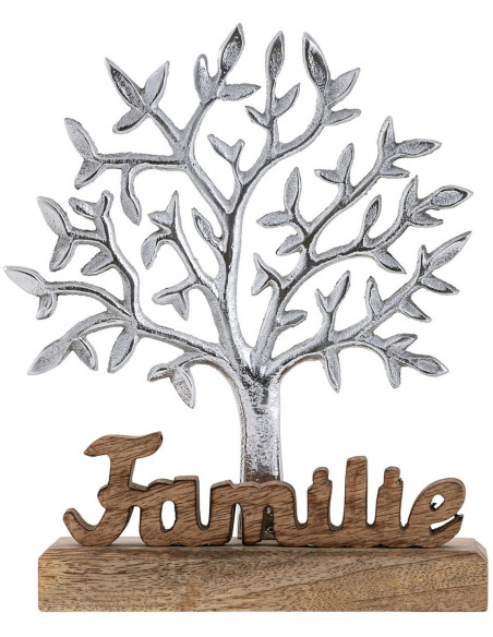 Sculpture déco Arbre Famille Hauteur 27 cm en Bois de manguier massif Naturel Métal Argenté Varlix - 3