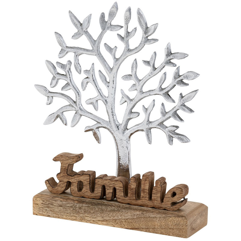 Sculpture déco Arbre Famille Hauteur 27 cm en Bois de manguier massif Naturel Métal Argenté Varlix - 4