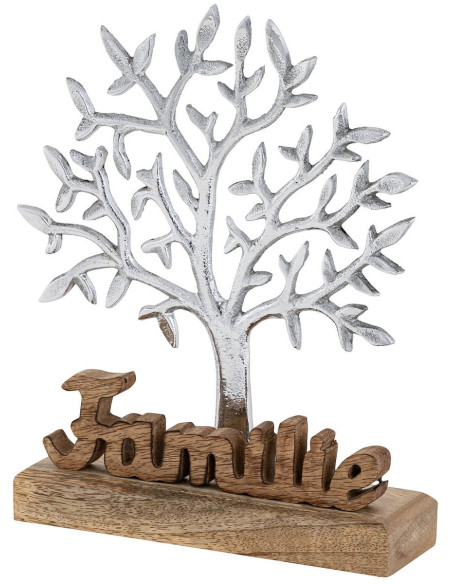 Sculpture déco Arbre Famille Hauteur 27 cm en Bois de manguier massif Naturel Métal Argenté Varlix - 4