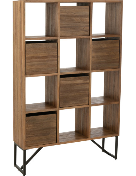 Étagère 12 niches 5 tiroirs en Bois de teck recyclé Naturel Octave - 1
