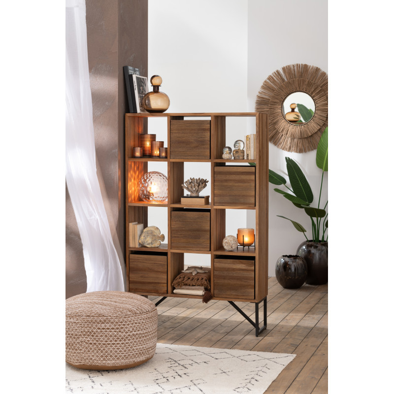 Étagère 12 niches 5 tiroirs en Bois de teck recyclé Naturel Octave - 2