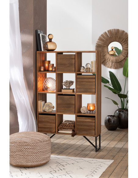 Étagère 12 niches 5 tiroirs en Bois de teck recyclé Naturel Octave - 2