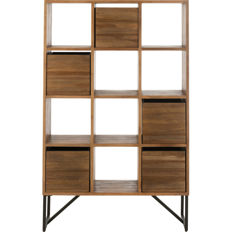 Étagère 12 niches 5 tiroirs en Bois de teck recyclé Naturel Octave - 3