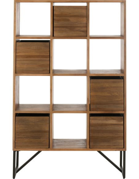 Étagère 12 niches 5 tiroirs en Bois de teck recyclé Naturel Octave - 3