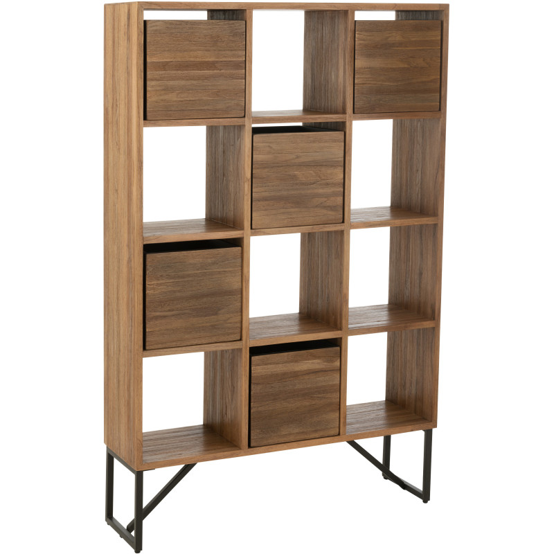 Étagère 12 niches 5 tiroirs en Bois de teck recyclé Naturel Octave - 8